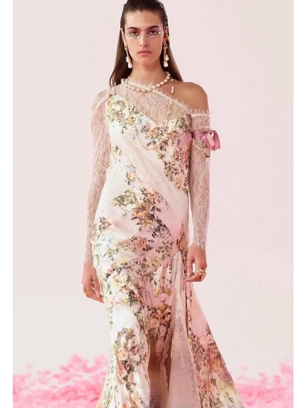 48  1550.00 CAMILLA | TWILIGHT IN ISTANBUL LACE SPLICE ONE SHOULDER DRESS
